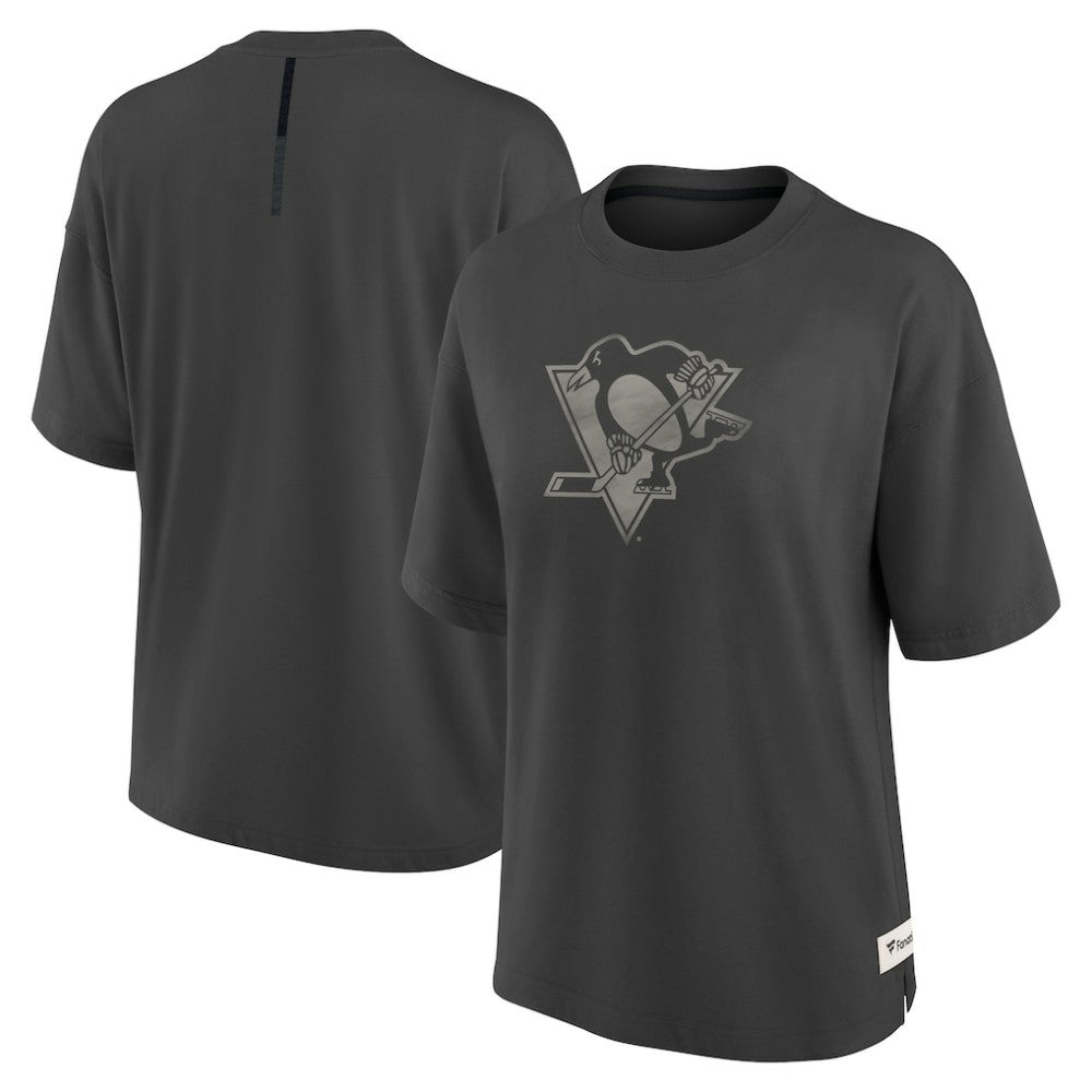 NHL Charcoal Pittsburgh Penguins Fanatics Women's Oversized Elements Raw Edge Future Ground T-Shirt
