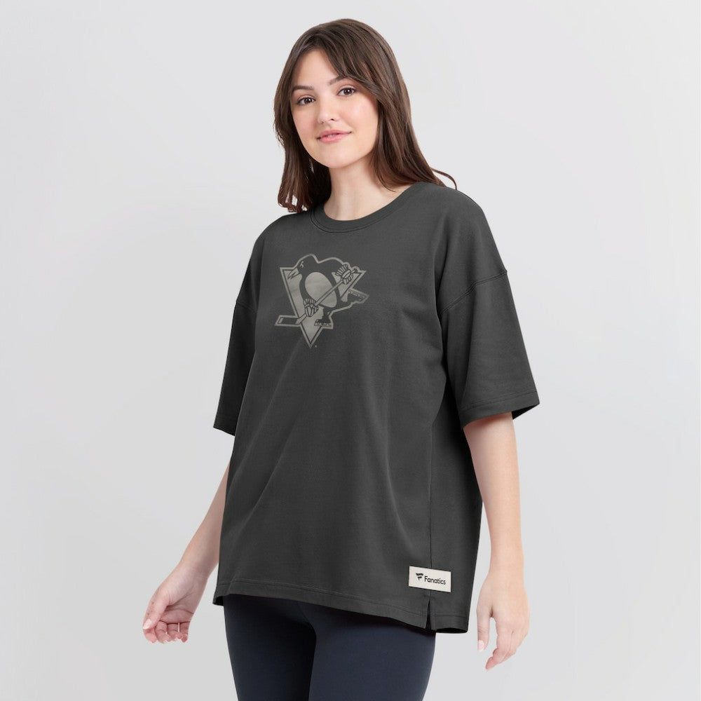 NHL Charcoal Pittsburgh Penguins Fanatics Women's Oversized Elements Raw Edge Future Ground T-Shirt