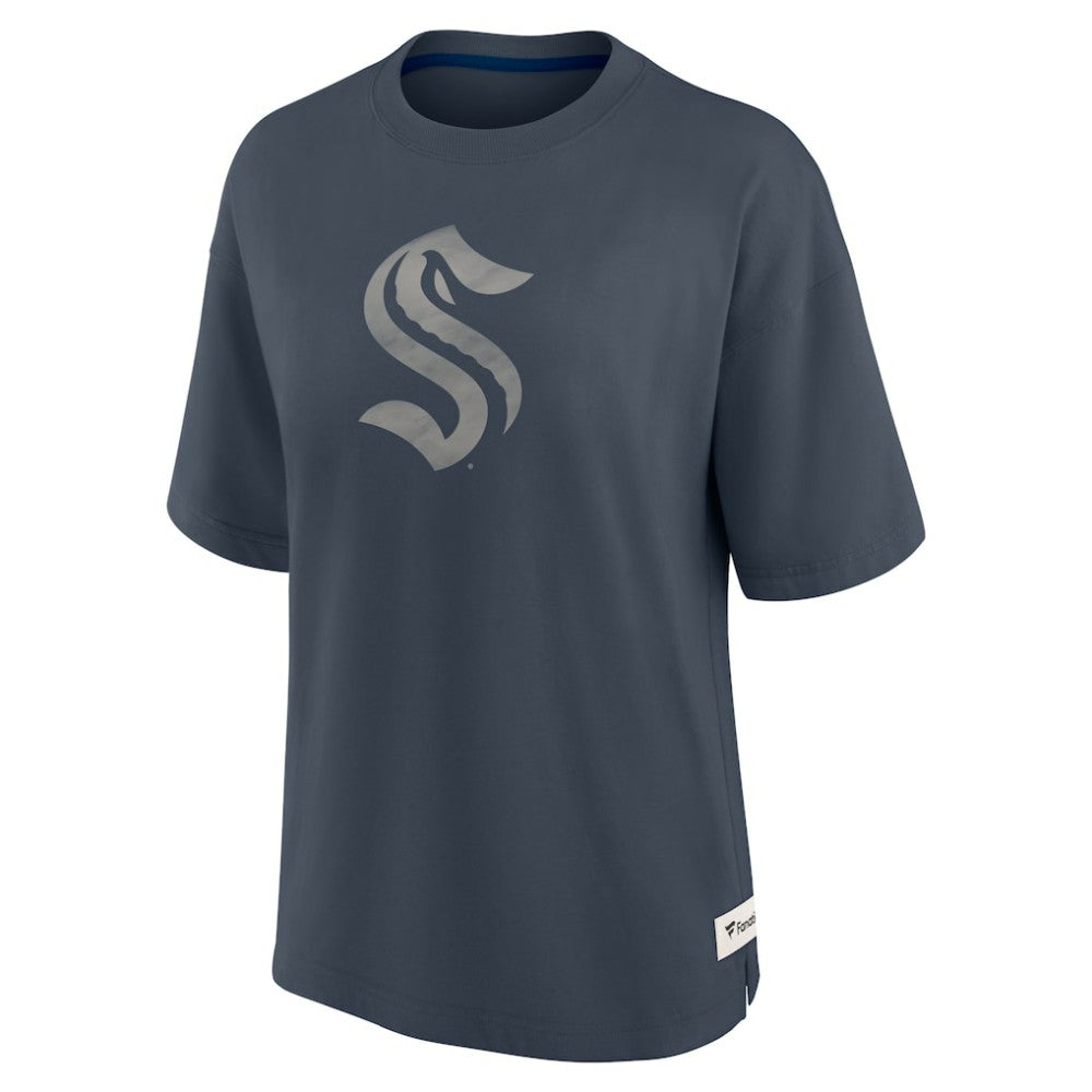 NHL Blue Seattle Kraken Fanatics Women's Oversized Elements Raw Edge Future Ground T-Shirt
