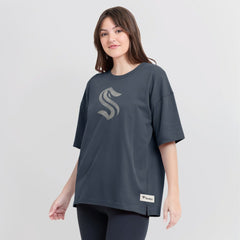NHL Blue Seattle Kraken Fanatics Women's Oversized Elements Raw Edge Future Ground T-Shirt