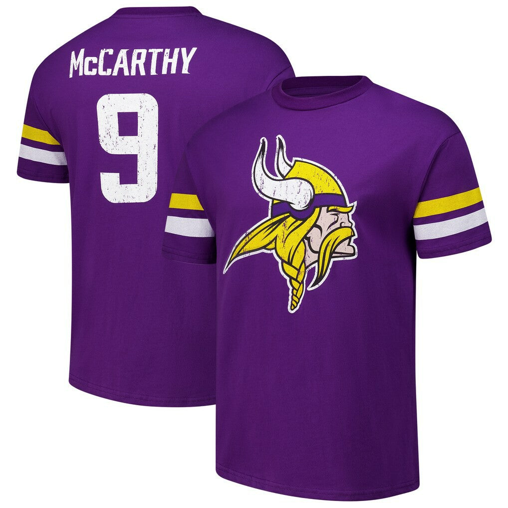 J.J. McCarthy  Majestic Threads Name & Number Oversized Fit T-Shirt - Minnesota Vikings