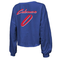 Keon Coleman  Majestic Threads Women's Name & Number Off-Shoulder Script Cropped Long Sleeve V-Neck T-Shirt - Buffalo Bills