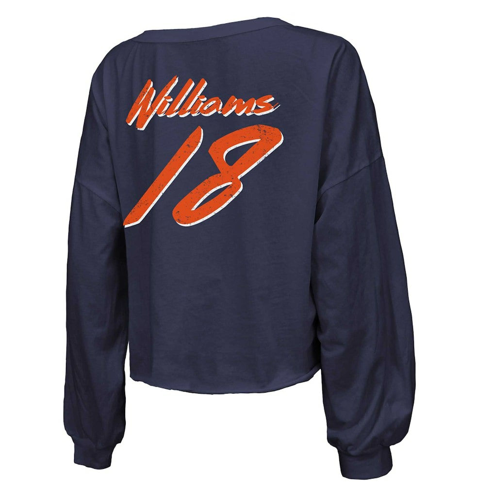 Caleb Williams  Majestic Threads Women's Name & Number Off-Shoulder Script Cropped Long Sleeve Relaxed V-Neck T-Shirt - Chicago Bears