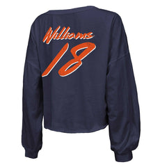 Caleb Williams  Majestic Threads Women's Name & Number Off-Shoulder Script Cropped Long Sleeve Relaxed V-Neck T-Shirt - Chicago Bears