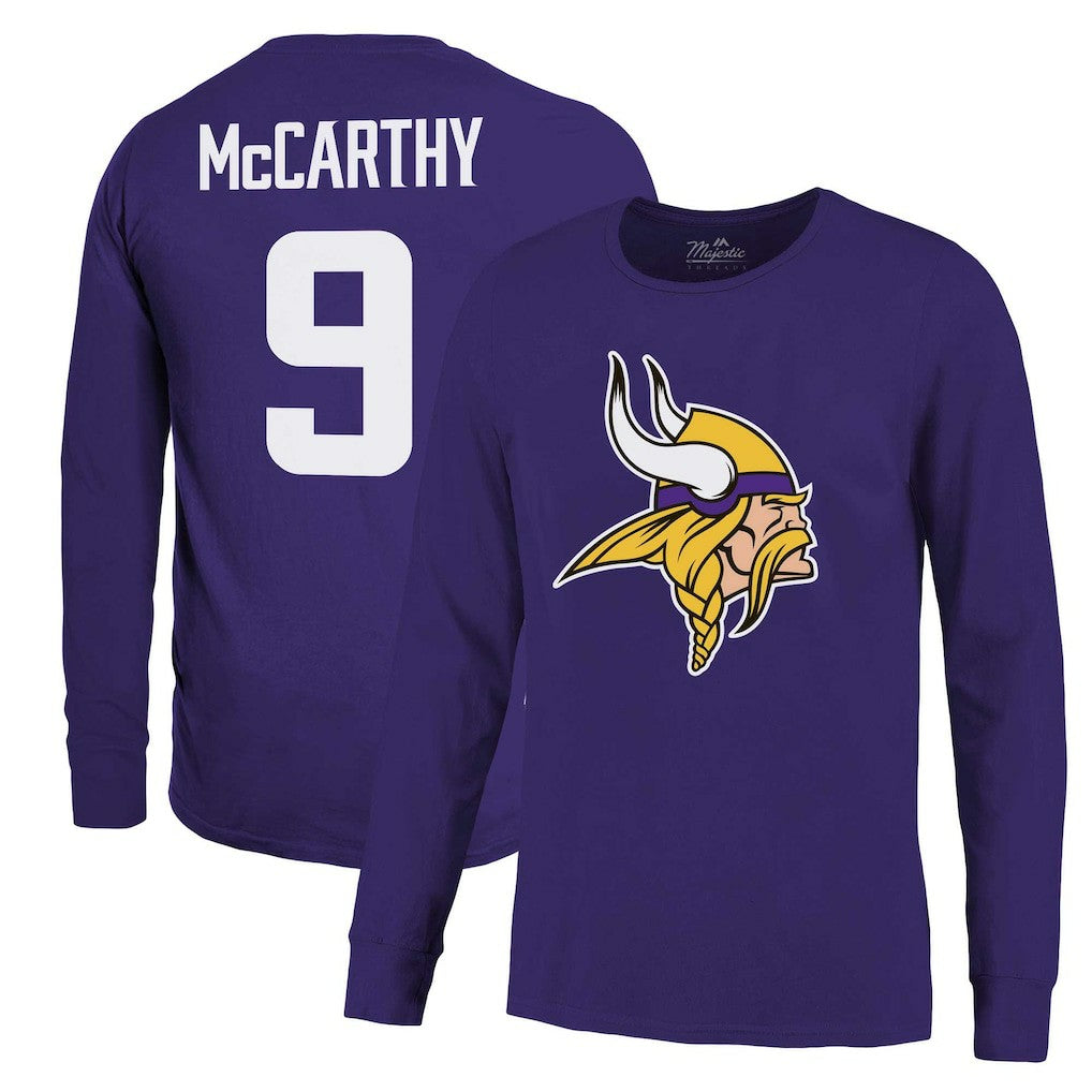 J.J. McCarthy  Majestic Threads Name & Number Long Sleeve T-Shirt - Minnesota Vikings