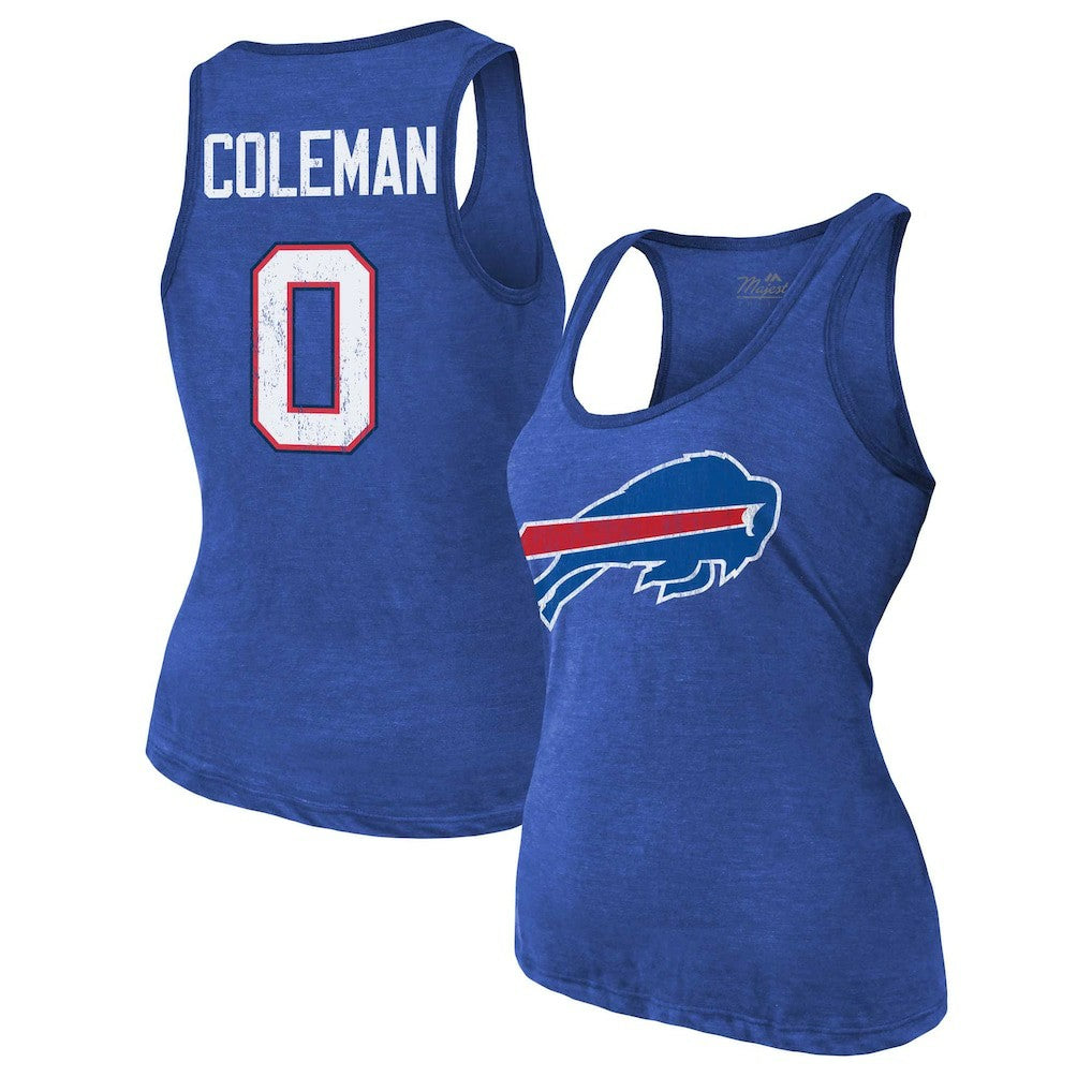 Keon Coleman  Majestic Threads Women's Name & Number Tri-Blend Scoop Neck Tank Top - Buffalo Bills