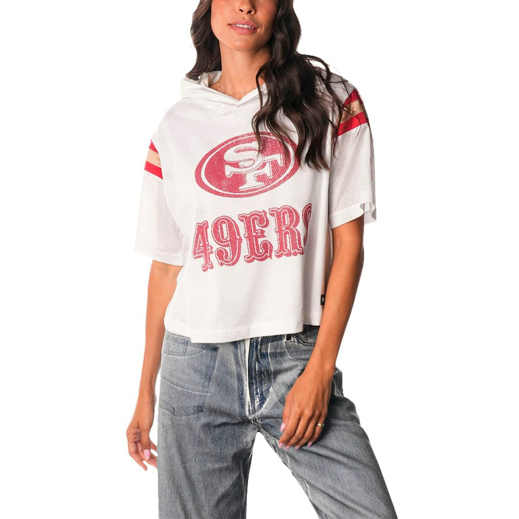 The Wild Collective Women's Mesh Short Sleeve Hoodie T-Shirt - San Francisco 49ers