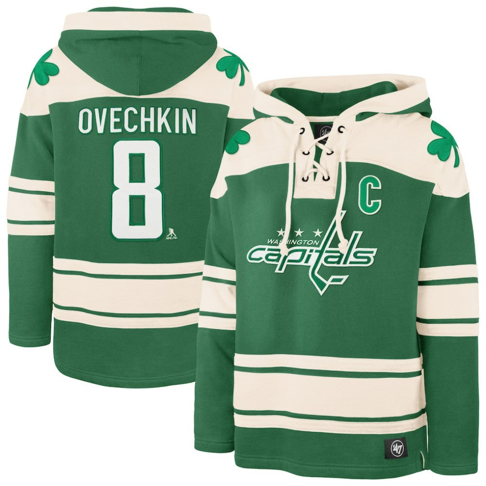 NHL Kelly Green Alexander Ovechkin Washington Capitals '47 St. Patrick's Day Player Name & Number Lacer Pullover Hoodie