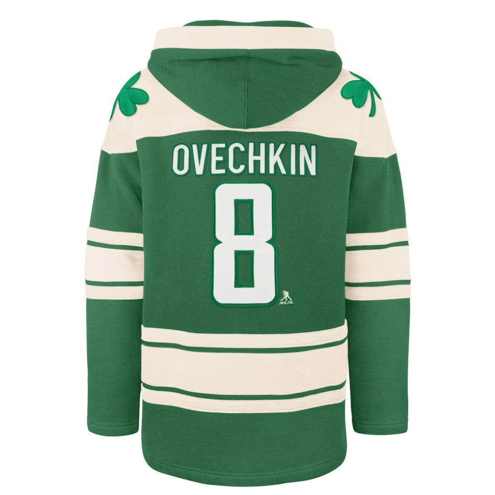 NHL Kelly Green Alexander Ovechkin Washington Capitals '47 St. Patrick's Day Player Name & Number Lacer Pullover Hoodie