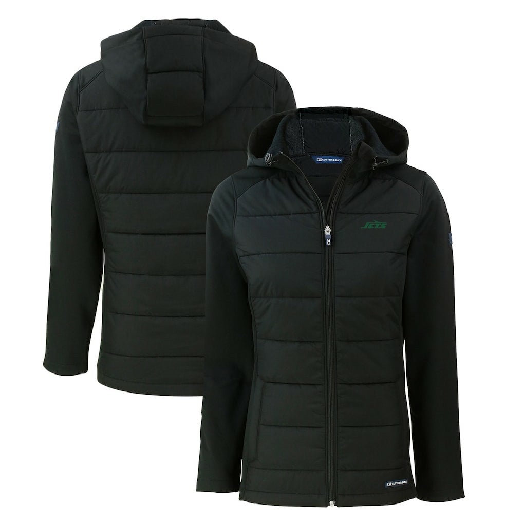 Cutter & Buck Women's Primary Logo Evoke Hybrid Eco Softshell Recycled Full-Zip Hoodie Jacket - New York Jets
