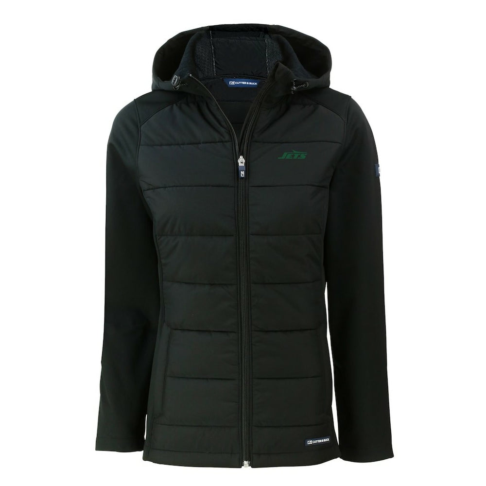 Cutter & Buck Women's Primary Logo Evoke Hybrid Eco Softshell Recycled Full-Zip Hoodie Jacket - New York Jets