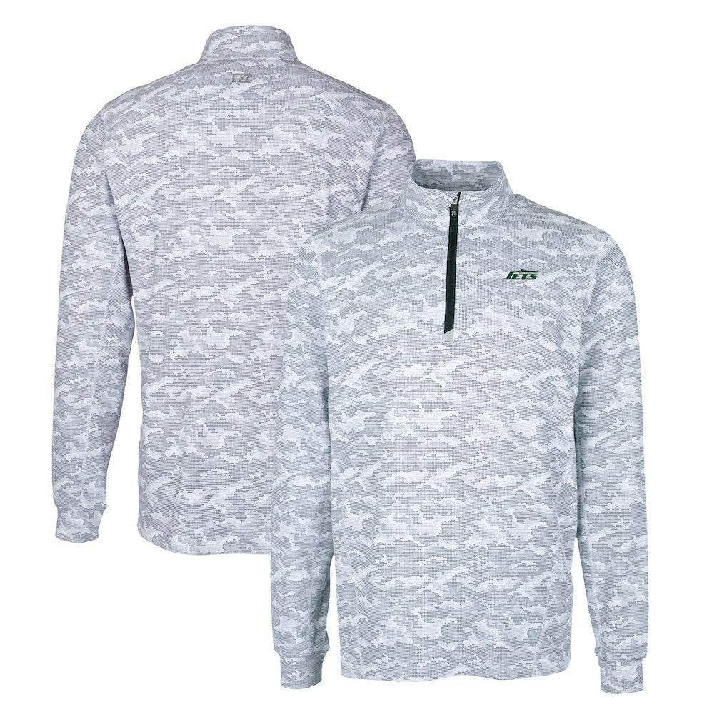 Cutter & Buck Primary Logo Traverse Stretch Camo Print Eco Quarter-Zip Top - New York Jets