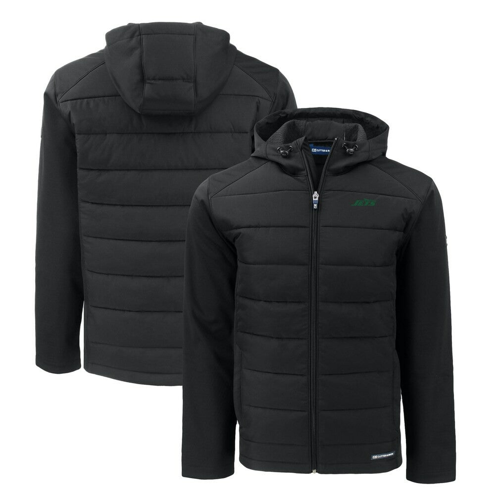 Cutter & Buck Primary Logo Evoke Hybrid Eco Softshell Recycled Full-Zip Hooded Jacket - New York Jets