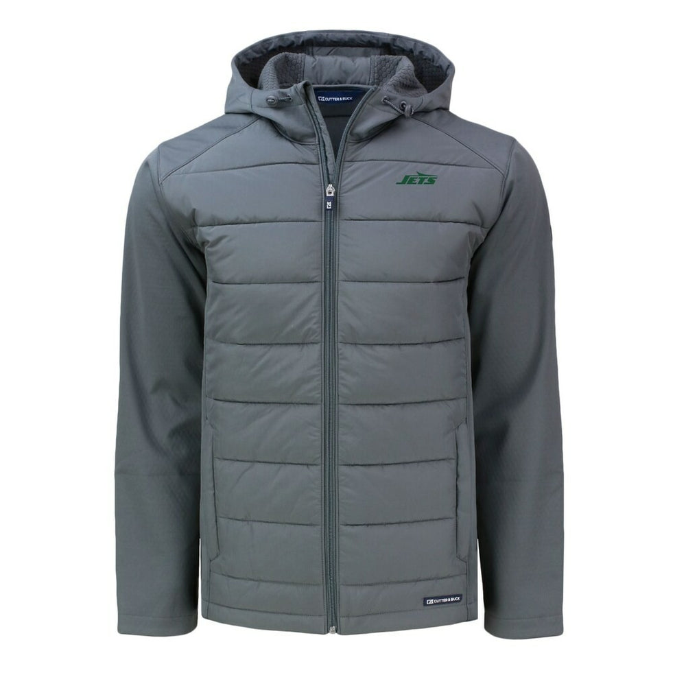 Cutter & Buck Primary Logo Evoke Hybrid Eco Softshell Recycled Full-Zip Hooded Jacket - New York Jets
