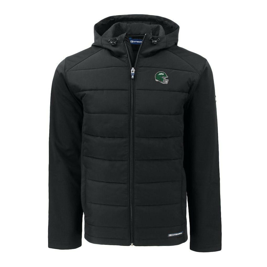 Cutter & Buck Big & Tall Helmet Evoke Hybrid Eco Softshell Recycled Full-Zip Hoodie Jacket - New York Jets