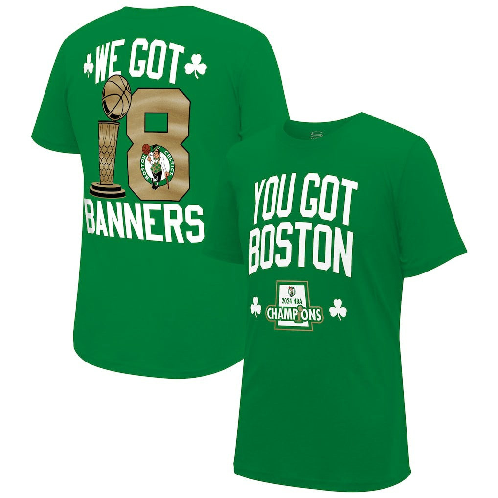 NBA Boston Celtics Stadium Essentials 2024 NBA Finals Champions 18 Banners T-Shirt - Kelly Green discount