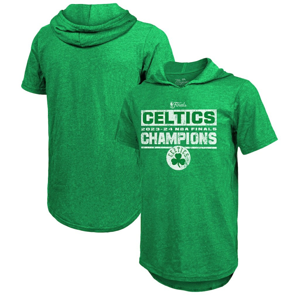 NBA Boston Celtics Majestic Threads Women's 2024 NBA Finals Champions Tri-Blend Short Sleeve Pullover Hoodie Top - Kelly Green on sale