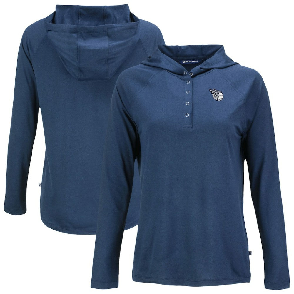 MLB Cleveland Guardians Cutter & Buck Women's Coastline Epic Comfort Eco Recycled Raglan Long Sleeve Hoodie T-Shirt