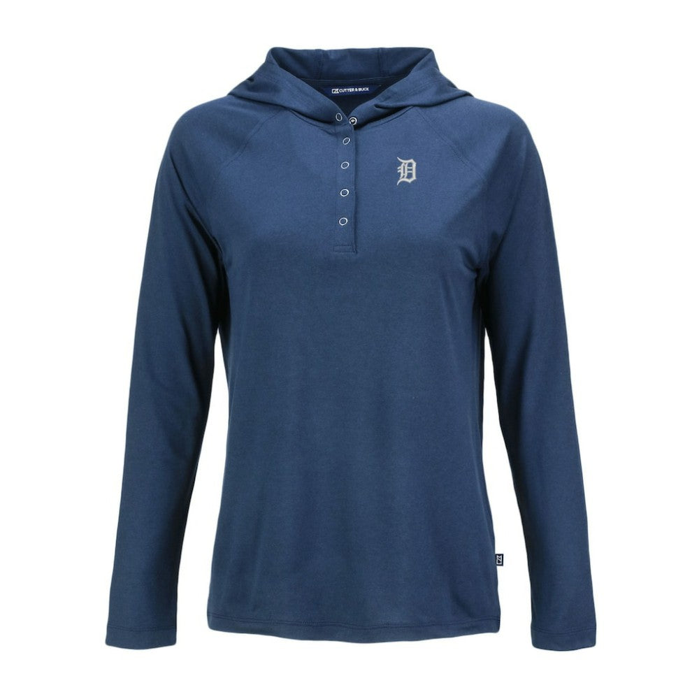 MLB Detroit Tigers Cutter & Buck Women's Coastline Epic Comfort Eco Recycled Raglan Long Sleeve Hoodie T-Shirt