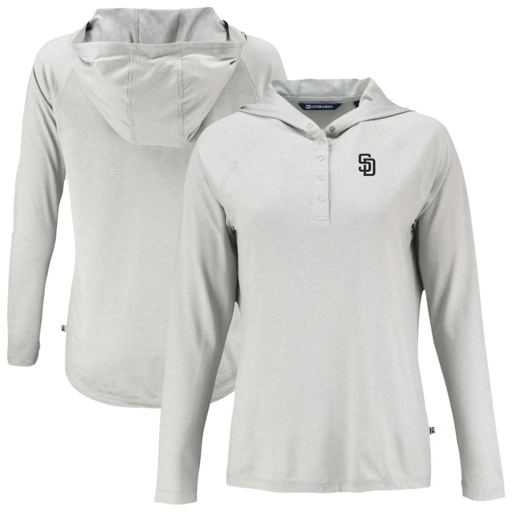 MLB San Diego Padres Cutter & Buck Women's Coastline Epic Comfort Eco Recycled Raglan Long Sleeve Hoodie T-Shirt