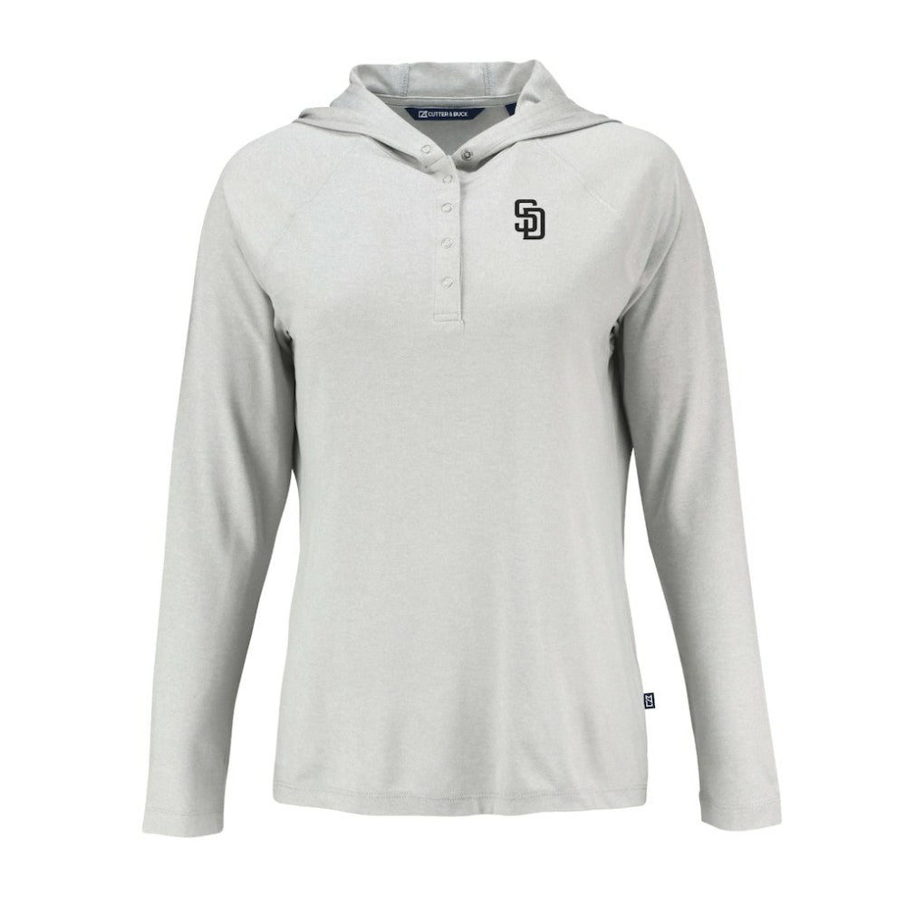 MLB San Diego Padres Cutter & Buck Women's Coastline Epic Comfort Eco Recycled Raglan Long Sleeve Hoodie T-Shirt
