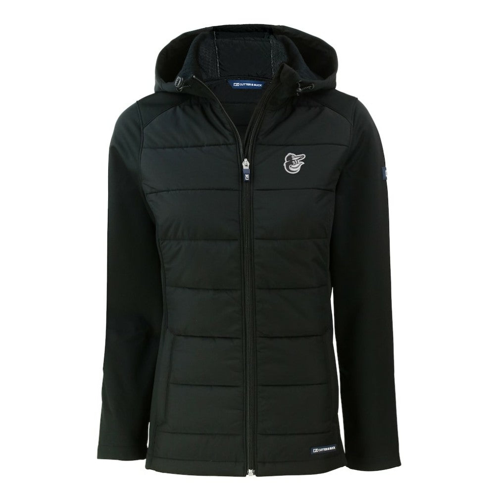 MLB Baltimore Orioles Cutter & Buck Women's Evoke Hybrid Eco Softshell Recycled Full-Zip Hooded Jacket