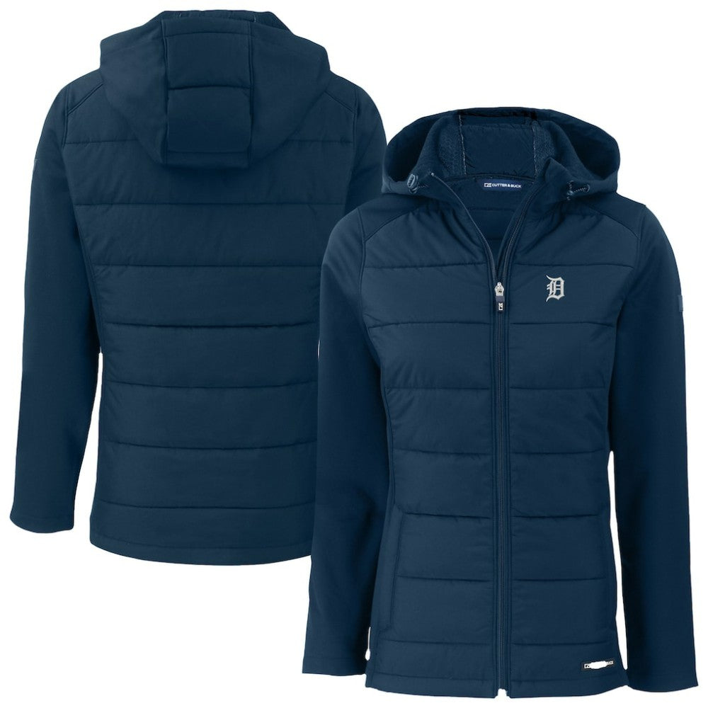 MLB Detroit Tigers Cutter & Buck Women's Evoke Hybrid Eco Softshell Recycled Full-Zip Hooded Jacket