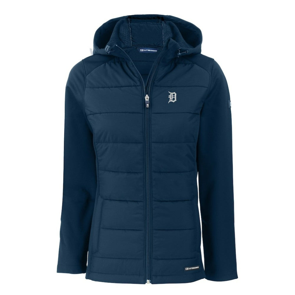 MLB Detroit Tigers Cutter & Buck Women's Evoke Hybrid Eco Softshell Recycled Full-Zip Hooded Jacket