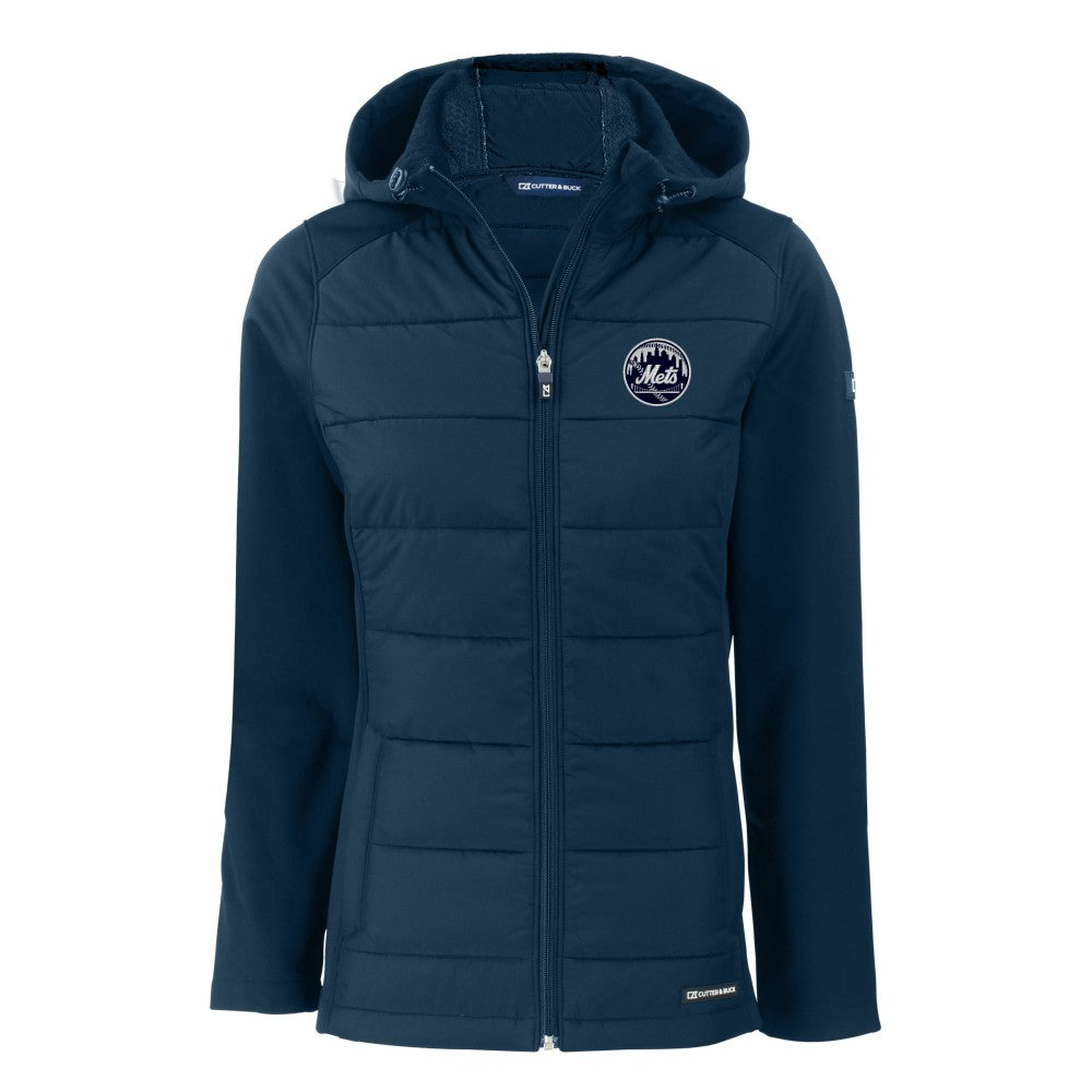 MLB New York Mets Cutter & Buck Women's Evoke Hybrid Eco Softshell Recycled Full-Zip Hooded Jacket