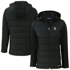 MLB San Diego Padres Cutter & Buck Women's Evoke Hybrid Eco Softshell Recycled Full-Zip Hooded Jacket