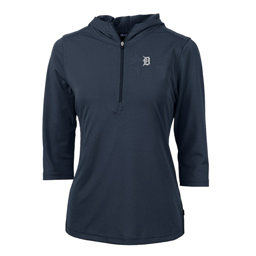 MLB Detroit Tigers Cutter & Buck Women's Virtue Eco Pique Half-Zip 3/4 Sleeve Pullover Hoodie