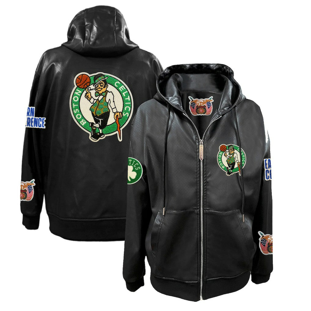 NBA Boston Celtics Jeff Hamilton Vegan Leather Full-Zip Hoodie