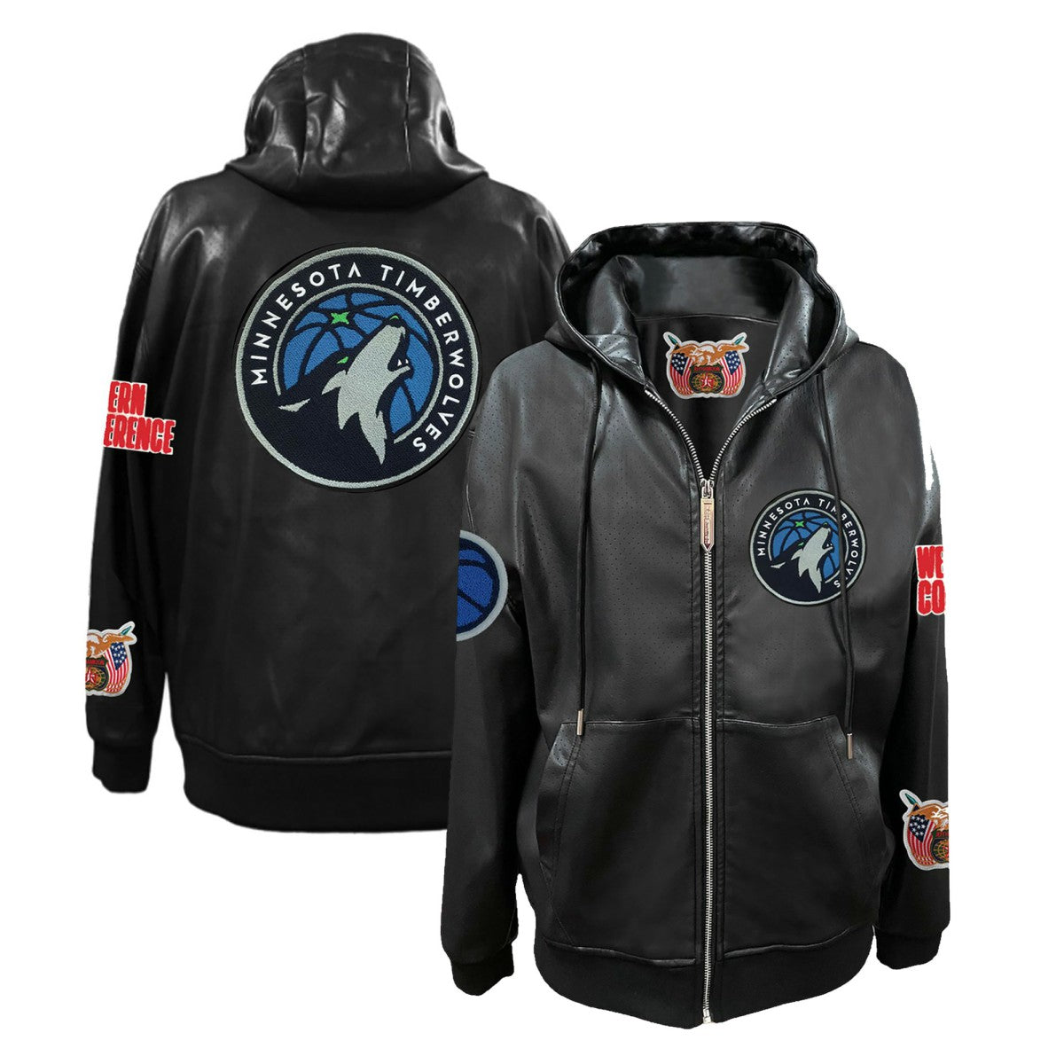 NBA Minnesota Timberwolves Jeff Hamilton Vegan Leather Full-Zip Hoodie