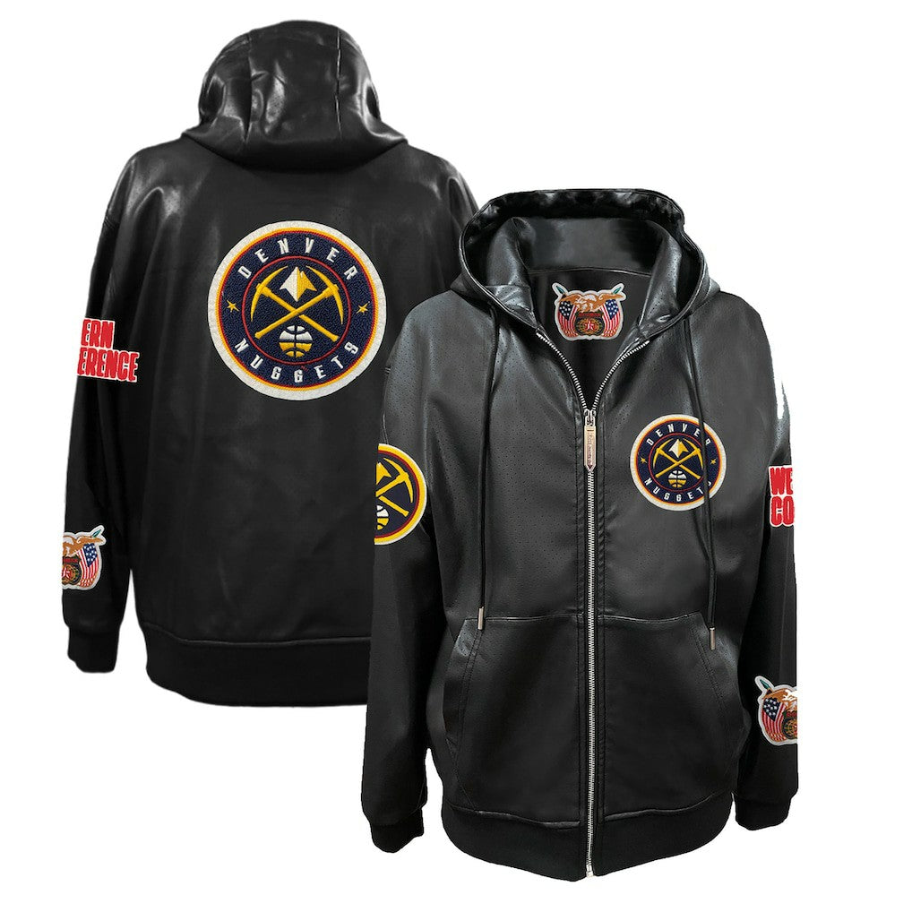 NBA Denver Nuggets Jeff Hamilton Vegan Leather Full-Zip Hoodie sale