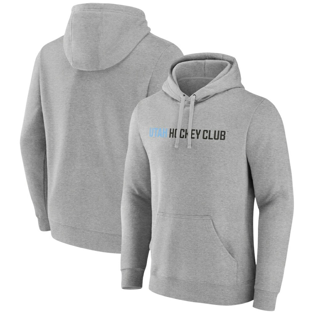 NHL Heather Gray Utah Mammoth Fanatics Wordmark Logo Fleece Pullover Hoodie
