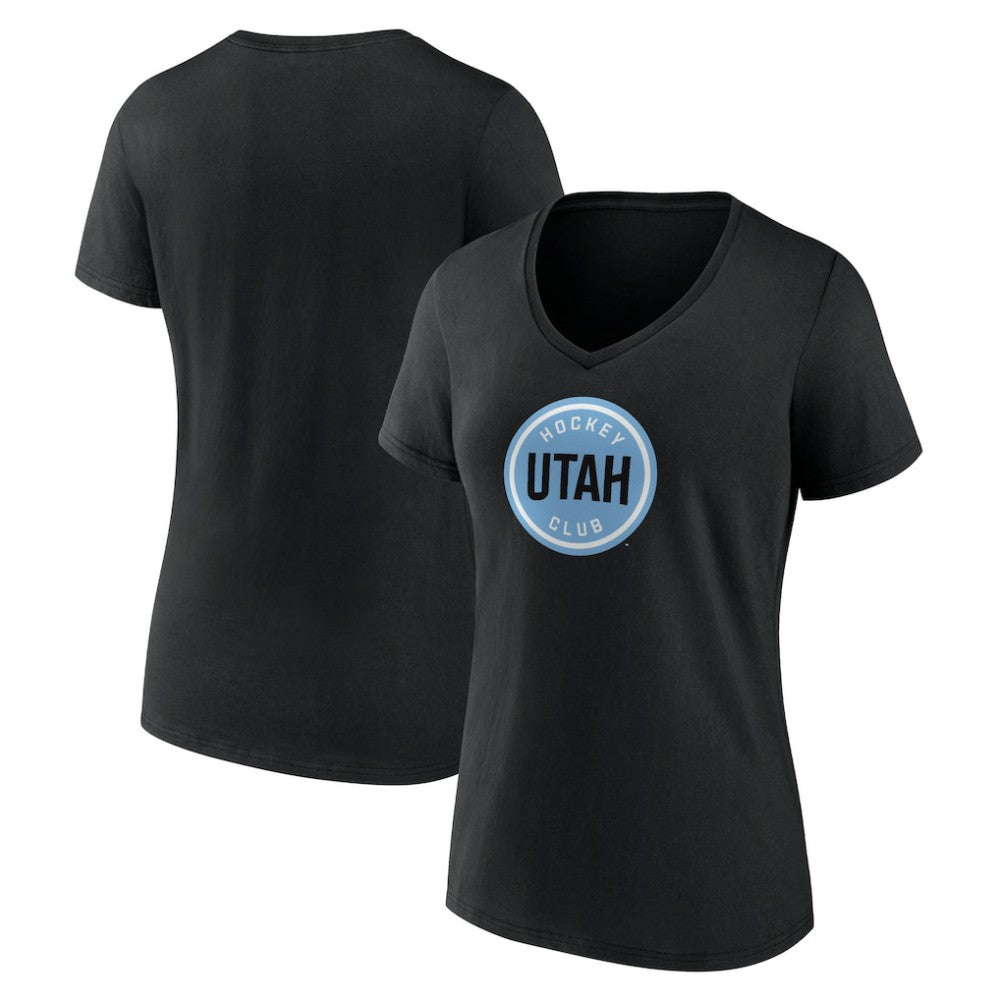NHL Black Utah Mammoth Fanatics Women's Draft Logo V-Neck T-Shirt