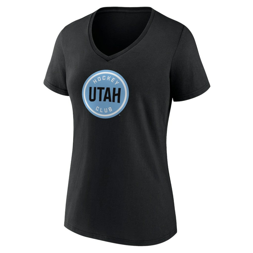 NHL Black Utah Mammoth Fanatics Women's Draft Logo V-Neck T-Shirt