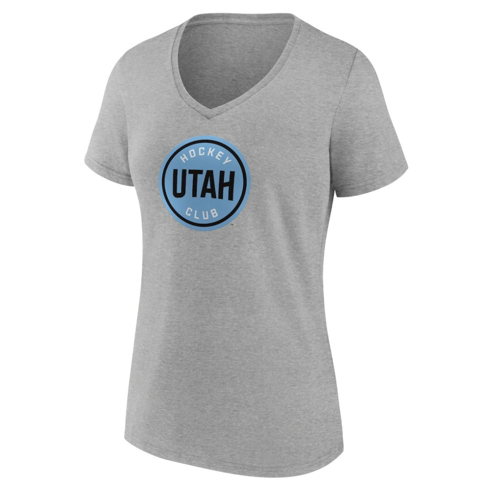 NHL Heather Gray Utah Mammoth Fanatics Women's Draft Logo V-Neck T-Shirt