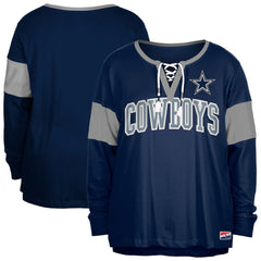 Women's Plus Size Lace-Up Notch Neck Long Sleeve T-Shirt  - Dallas Cowboys