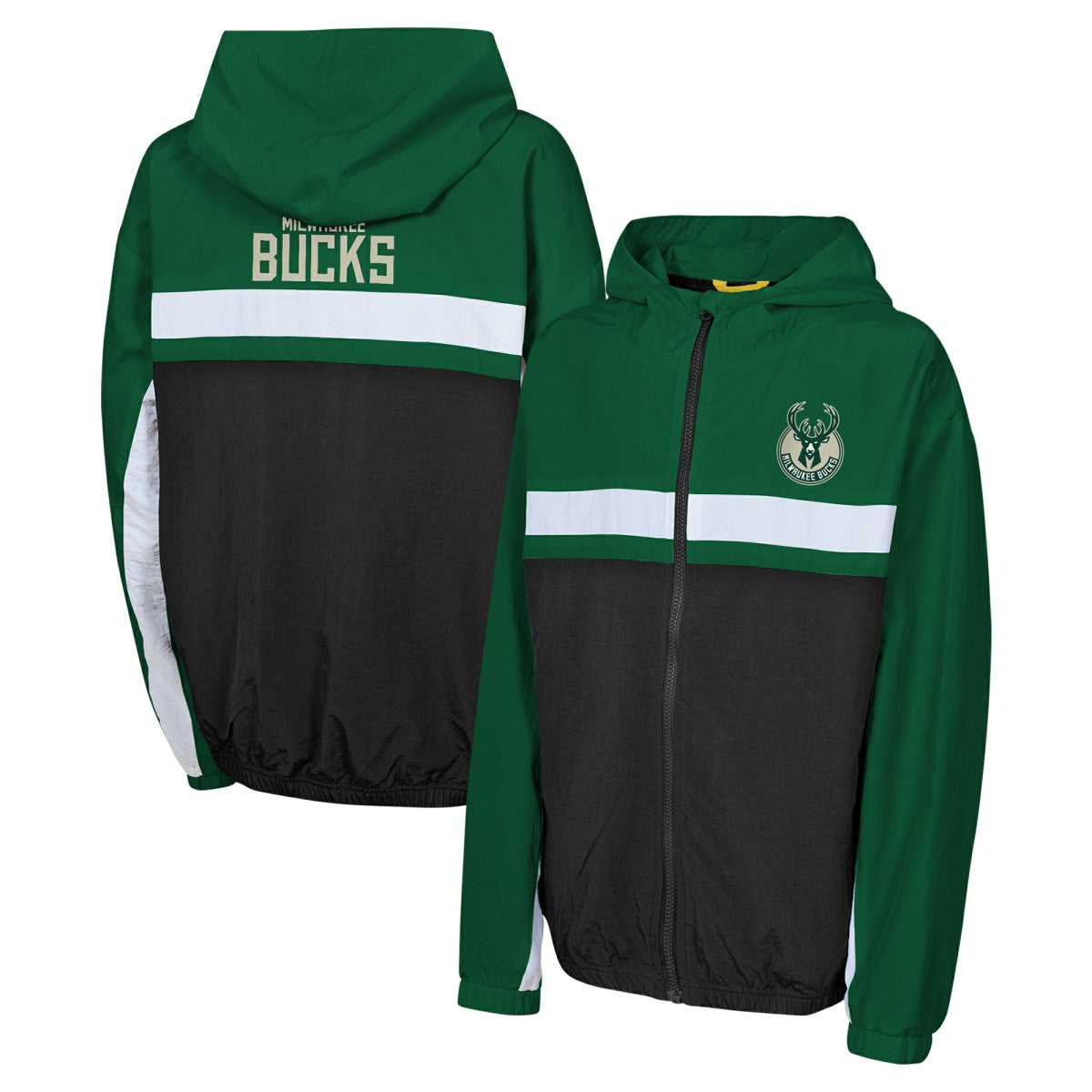 NBA Milwaukee Bucks Youth Headliner Windbreaker Full-Zip Hoodie Jacket