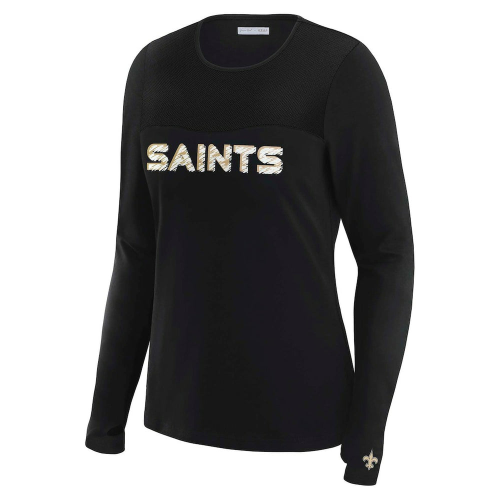 WEAR by Erin Andrews x Gracie Hunt Women's Mesh Panel Long Sleeve T-Shirt - New Orleans Saints