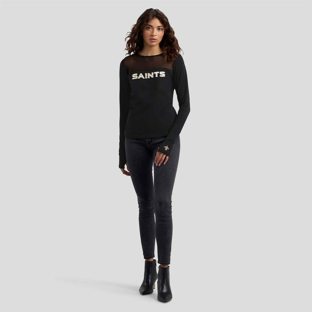 WEAR by Erin Andrews x Gracie Hunt Women's Mesh Panel Long Sleeve T-Shirt - New Orleans Saints