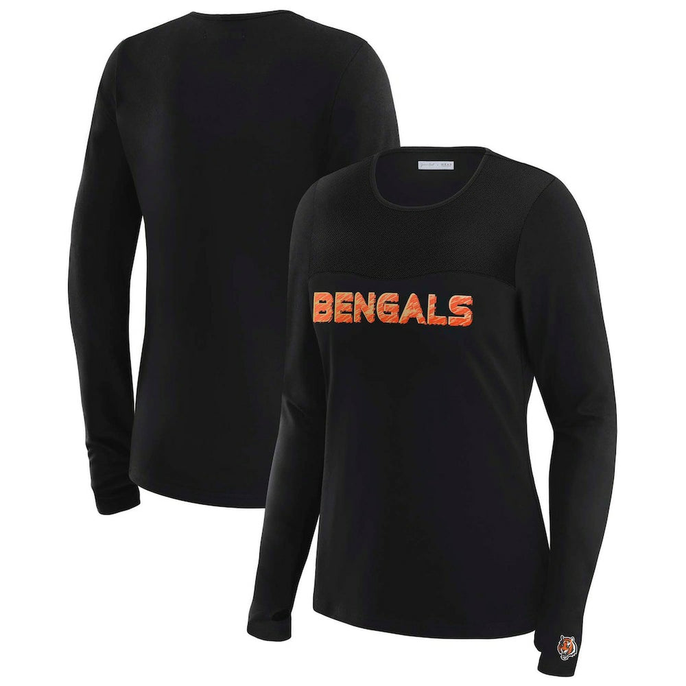 WEAR by Erin Andrews x Gracie Hunt Women's Mesh Panel Long Sleeve T-Shirt - Cincinnati Bengals