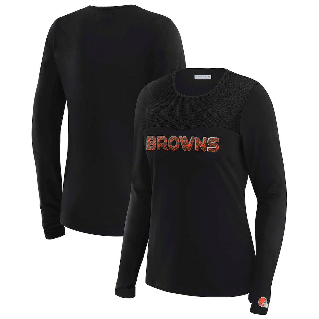 WEAR by Erin Andrews x Gracie Hunt Women's Mesh Panel Long Sleeve T-Shirt - Cleveland Browns