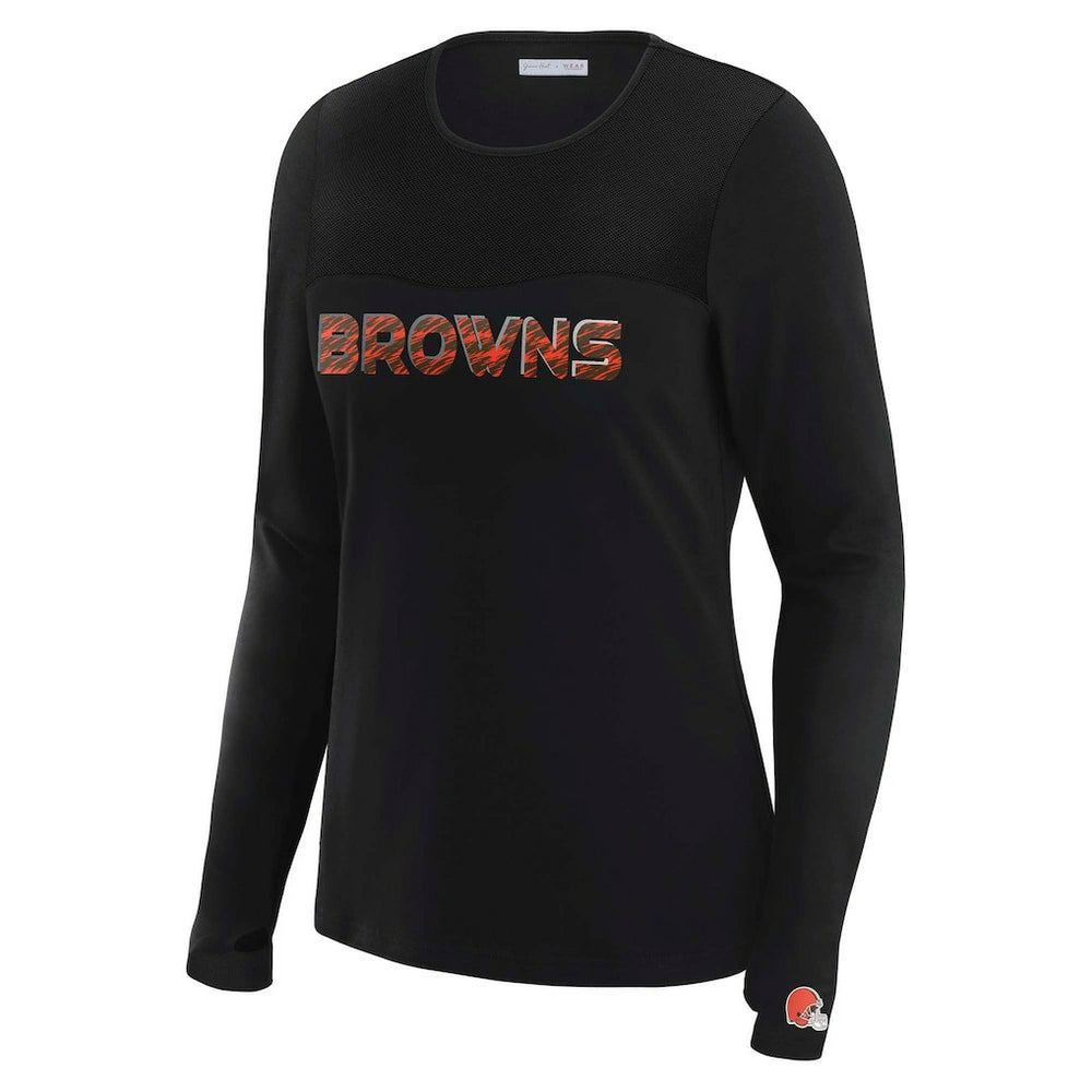WEAR by Erin Andrews x Gracie Hunt Women's Mesh Panel Long Sleeve T-Shirt - Cleveland Browns