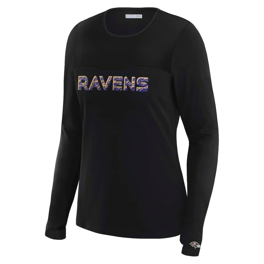 WEAR by Erin Andrews x Gracie Hunt Women's Mesh Panel Long Sleeve T-Shirt - Baltimore Ravens