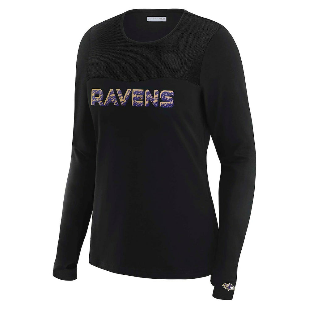 WEAR by Erin Andrews x Gracie Hunt Women's Mesh Panel Long Sleeve T-Shirt - Baltimore Ravens
