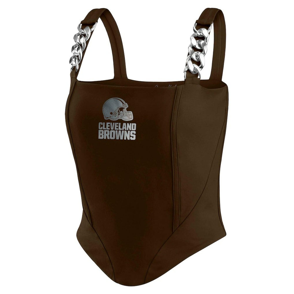 WEAR by Erin Andrews x Gracie Hunt Women's Chain Link Corset Top - Cleveland Browns