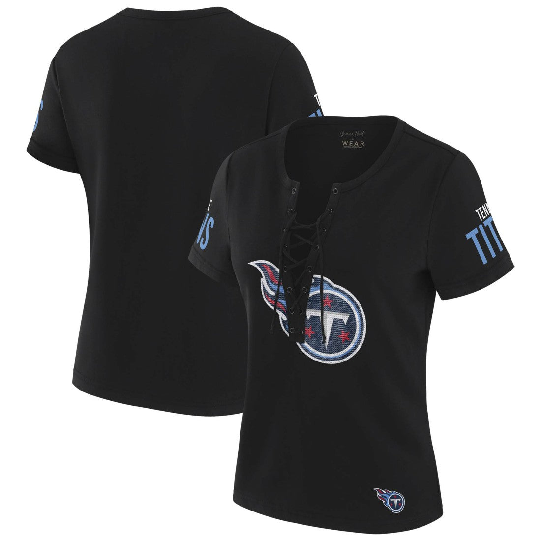 WEAR by Erin Andrews x Gracie Hunt Women's Draft Me Lace-Up T-Shirt - Tennessee Titans