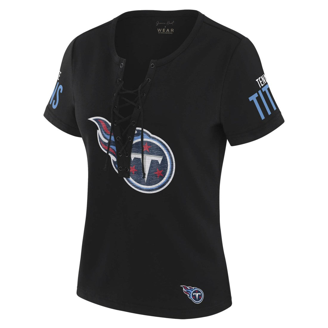 WEAR by Erin Andrews x Gracie Hunt Women's Draft Me Lace-Up T-Shirt - Tennessee Titans